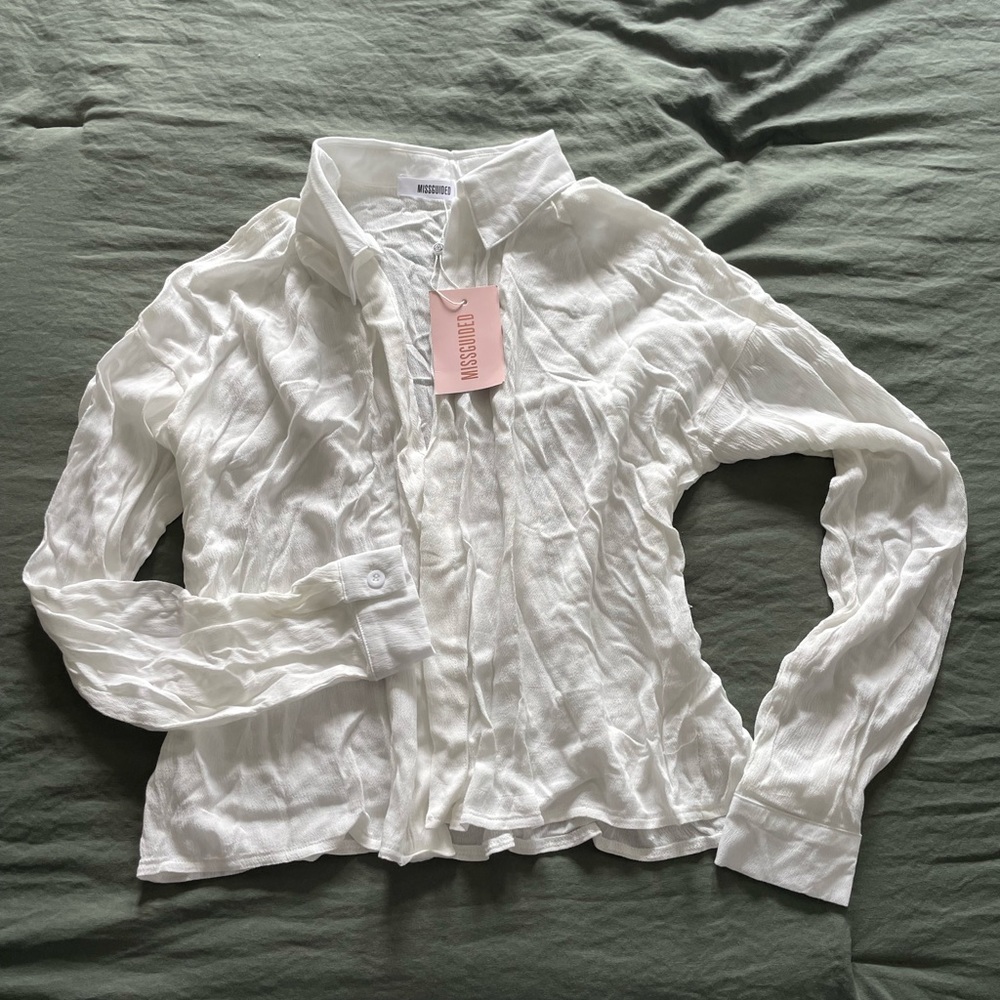 NWT Missguided cheesecloth tie front top
